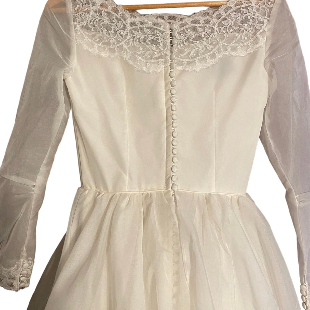Vintage ALFRED ANGELO EDYTHE VINCENT 1940s 1950s Wedding Dress Tiered Lace SZ S - Picture 8 of 12
